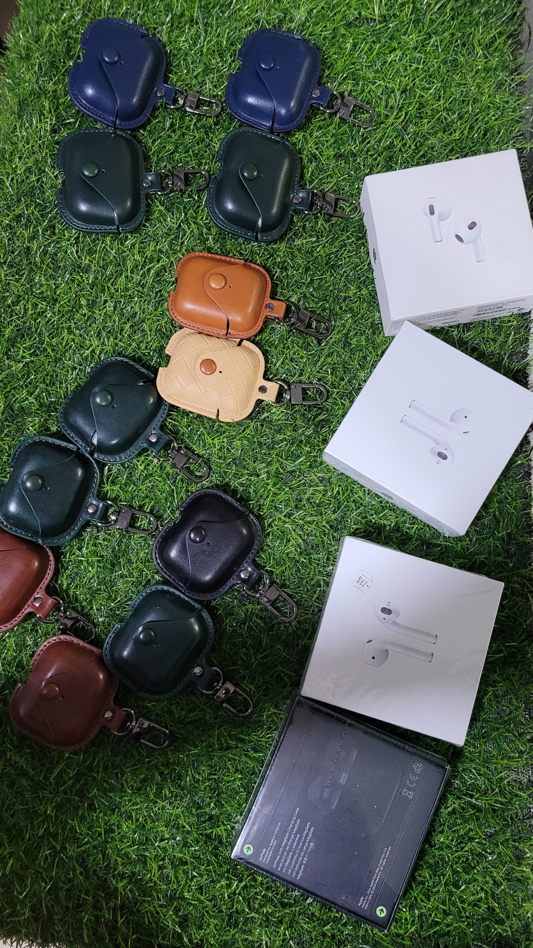 Premium Leather AirPods Protective Case Cover with Keychain - Luxury Snap Button Carrying Pouch