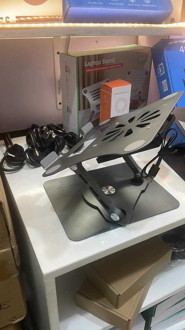Laptop Stand V6.1 with Cooling Fan & 360° Rotating Base - Adjustable Ergonomic Aluminum Holder for Laptops & Tablets